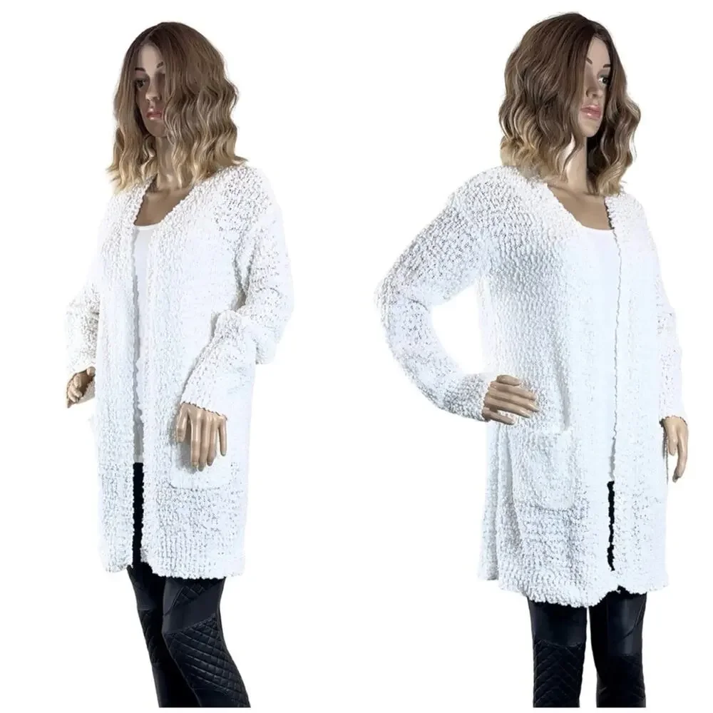 Listicle Ivory White Chunky Popcorn Knit Open Cardigan SZ M $49 - Picture 6 of 10